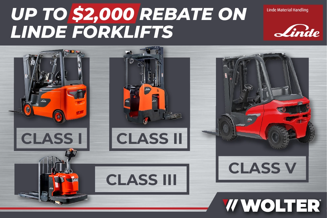 Up to $2,000 Rebate on New Linde Forklifts!